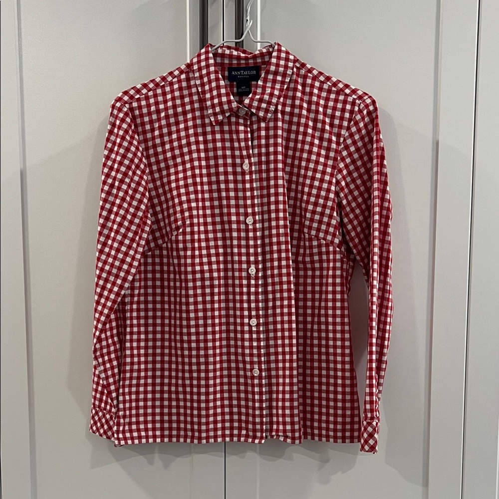 Women’s Red and White Check Shirt Ann Taylor Petites Size MP